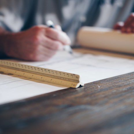 drafting table and blueprints